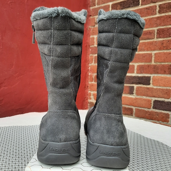 Lands End Quilted Boots Insulated Warm Mid Calf Snow Winter Boot Gray 9 - Picture 8 of 14